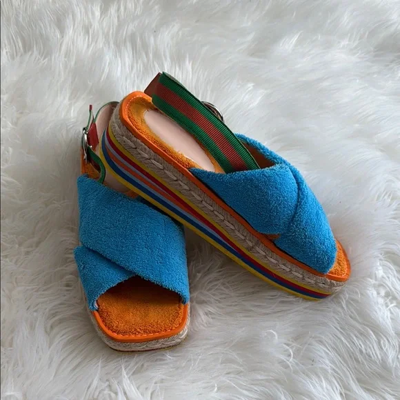 Gucci | Shoes | Gucci Yellow And Blue Platform Sandals  display picture 2